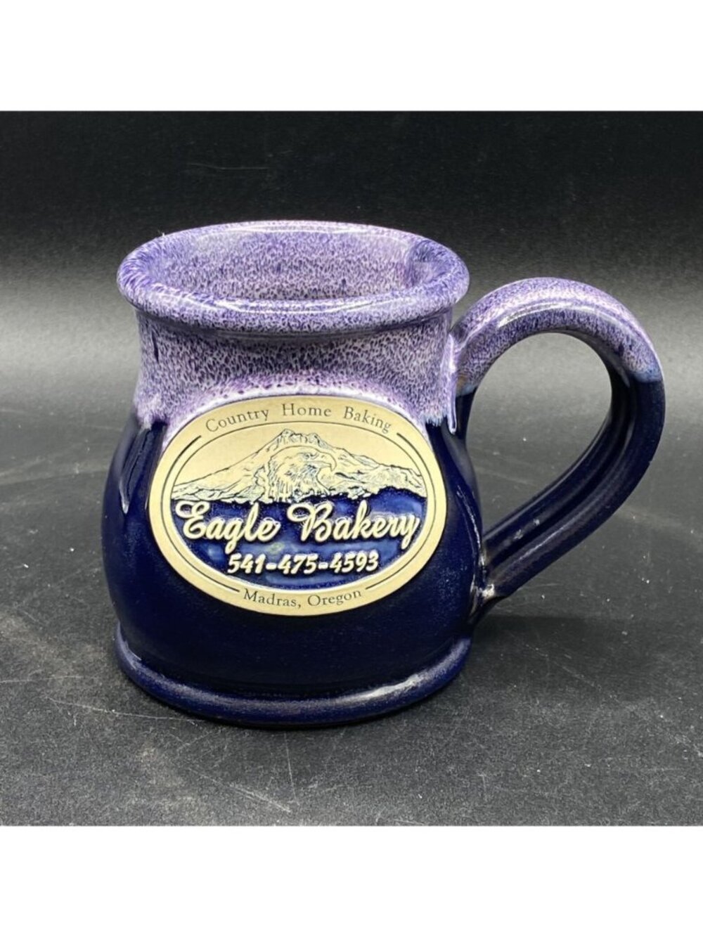 Deneen Pottery Eagle Bakery Mug 2019 Madras Oregon Coffee Purple